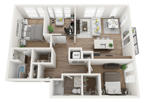2 Bed 2 Bath Den Floor Plan at The Henry, Washington